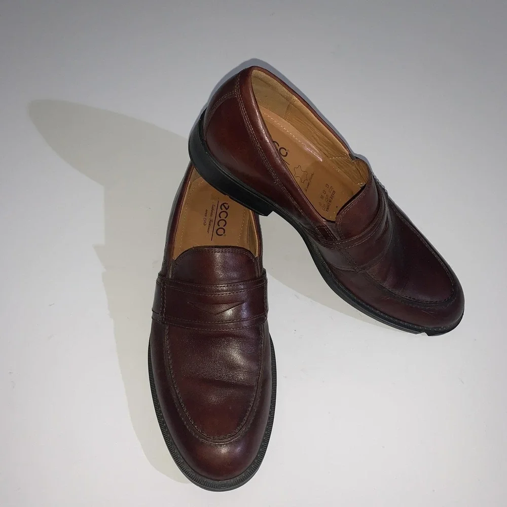 ECCO Penny Loafers Shoes Mens Size 9-9.5 EU 43 Brown Leather Slip On Dress 43663